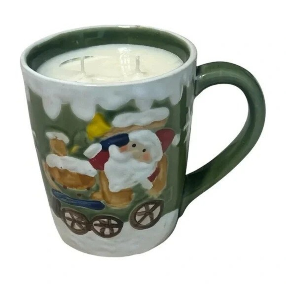 Christmas Santa Train Ceramic Mug Candle Handmade 14 oz Sugar Cookie Scent